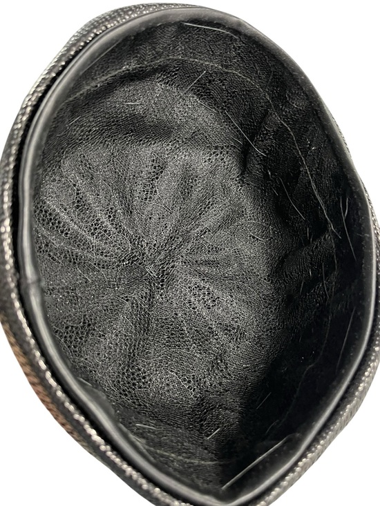 Vintage Black Patent Knit Pom-Pom Turban Hat